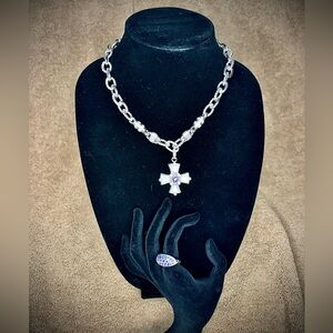Judith Ripka Sterling Necklace w/ Removable Cross Pendant + Ring item#0048